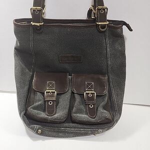 Lancaster Paris Tote Bag Beige Brown Geometric Made in France Shoulder Purse